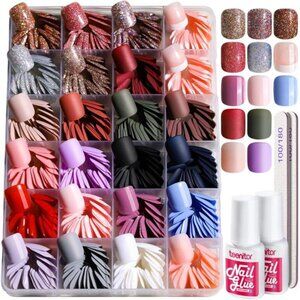 Teenitor Short Press On Nails, 576Pcs Short Square Press On Nails Kit